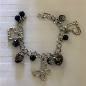 Silvertone Heart and Butterfly Bracelet